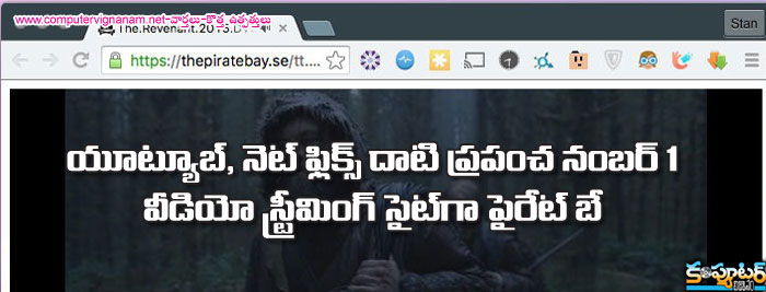 యూట్యూబ్,నెట్ ఫ్లిక్ష్ దాటి ప్రపంచ నంబర్ 1 వీడియో స్ట్రీమింగ్ సైట్ గా పైరేట్ బే ..