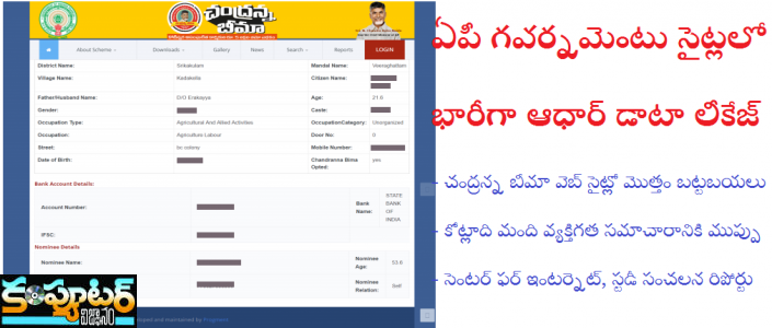 ఏపీ గవర్నమెంట్ వెబ్ సైట్లలో భారీగా ఆధార్ డాటా లీకేజ్