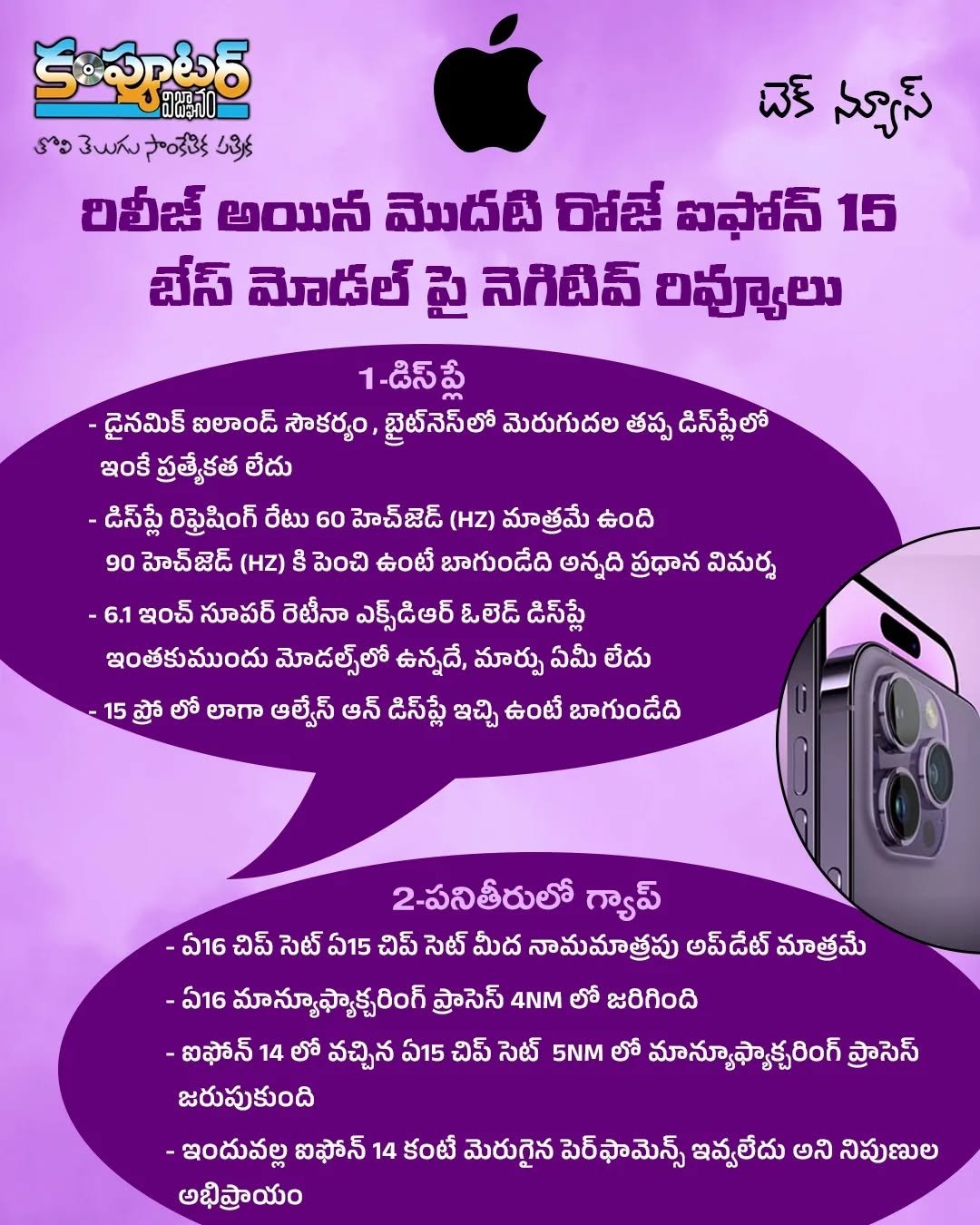 రిలీజ్ అయిన మొదటి రోజే ఐఫోన్ 15 బేస్ మోడల్ పై నెగిటివ్ రివ్యూలు