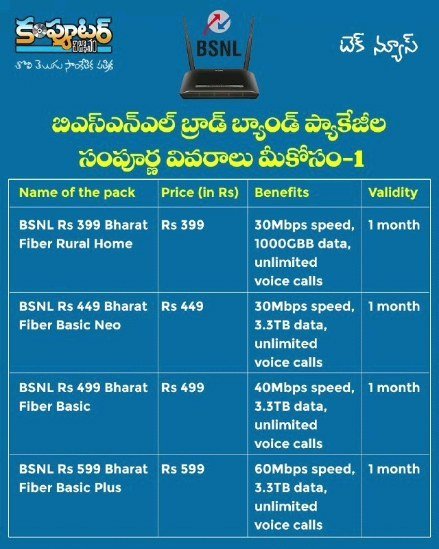 బిఎస్ఎన్ఎల్ బ్రాడ్ బ్యాండ్ ప్యాకేజీల సంపూర్ణ వివరాలు మీకోసం..