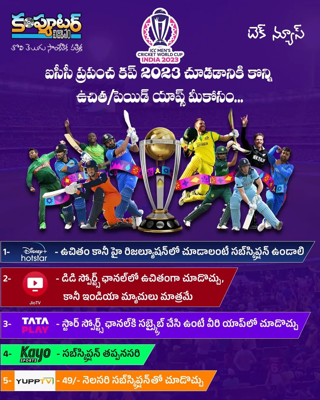 వరల్డ్ కప్ క్రికెట్ చూడడానికి సరైన యాప్స్